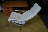 Vintage Danish Modern High-Back Swivel Lounge Chair | Chrome & White Leather