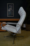 Vintage Danish Modern High-Back Swivel Lounge Chair | Chrome & White Leather