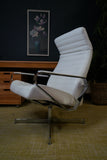 Vintage Danish Modern High-Back Swivel Lounge Chair | Chrome & White Leather