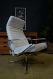 Vintage Danish Modern High-Back Swivel Lounge Chair | Chrome & White Leather