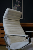 Vintage Danish Modern High-Back Swivel Lounge Chair | Chrome & White Leather