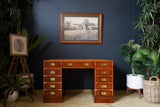 Antique Yew Wood Military Campaign Style Pedestal Desk c 1930s