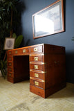 Antique Yew Wood Military Campaign Style Pedestal Desk c 1930s