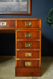 Antique Yew Wood Military Campaign Style Pedestal Desk c 1930s
