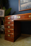 Antique Yew Wood Military Campaign Style Pedestal Desk c 1930s