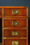 Antique Yew Wood Military Campaign Style Pedestal Desk c 1930s