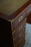 Antique Yew Wood Military Campaign Style Pedestal Desk c 1930s