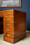 Antique Yew Wood Military Campaign Style Pedestal Desk c 1930s