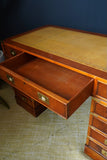Antique Yew Wood Military Campaign Style Pedestal Desk c 1930s