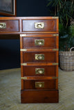 Antique Yew Wood Military Campaign Style Pedestal Desk c 1930s