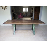 Antique Vintage Rustic Oak Topped Cast Iron Base Dining Table Old Workbench