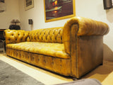 Shabby Chic Green/yellow Leather Chesterfield 3 Seater Sofa - erfmann-vintage