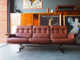Vintage 1960s Frederik Kayser for Vatne Red/Brown Leather 3 Seater Sofa - erfmann-vintage