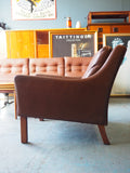 Mid Century Small Brown Leather Armchair Danish Style - erfmann-vintage