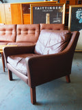 Mid Century Small Brown Leather Armchair Danish Style - erfmann-vintage