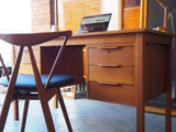 Danish Style Teak Writing/Computer Desk Great Storage Working Lock - erfmann-vintage
