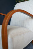 Art Deco Oak Framed & Grey Striped Open Armchair Italian