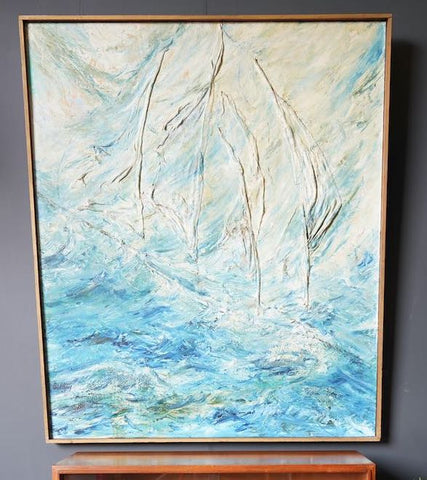 Abstract Art - Pale Blue Sailing Vessel within Choppy Seas M. Buttery 1967