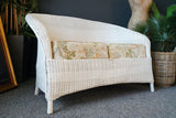 Mid Century High Backed Lloyd Loom Style Wicker Rattan White Garden/Conservatory Two Seater Sofa