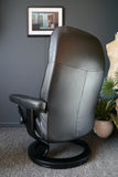 Stressless Consul Classic Black Leather Reclining Armchair & Footstool