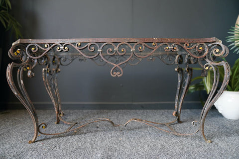 Handmade Wrought Iron Garden Coffee Table with Glass Top