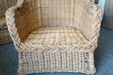 Mid Century 1970s/80s Wicker Rattan Garden Conservatory Furniture Set - Sofa Chairs Table Floral cushions