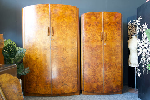 Art Deco Walnut Bedroom Suite Wardrobes Dressing Table Bedside Cabinet Headboard