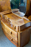 Art Deco Walnut Bedroom Suite Wardrobes Dressing Table Bedside Cabinet Headboard