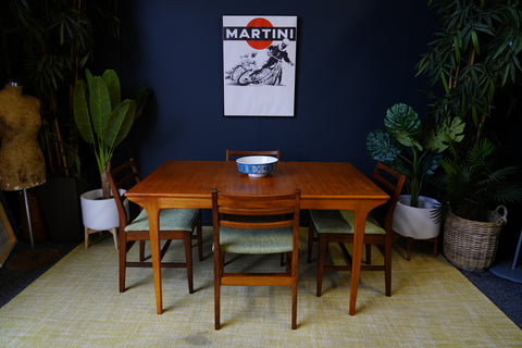 Mid Century Teak Extending Dining Set with Table & Four Chairs