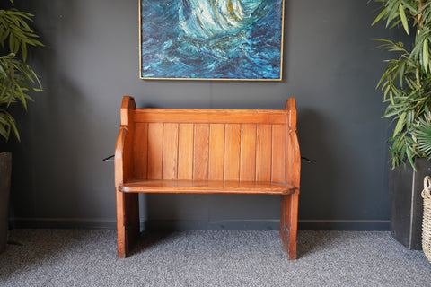 Antique Late Victorian Church Pew Chapel Bench in Pine