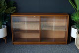 Mid Century Teak Glass Fronted Display Cabinet Bookcase Storage Unit