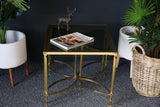 French Hollywood Revival Brass & Glass Coffee Table & D-Shape Side Tables 1970s