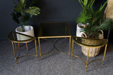 French Brass & Glass Coffee Table & D-Shape Side Tables 1970s