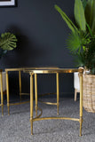 French Hollywood Revival Brass & Glass Coffee Table & D-Shape Side Tables 1970s