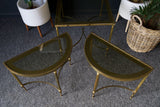 French Brass & Glass Coffee Table & D-Shape Side Tables 1970s