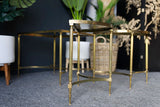 French Hollywood Revival Brass & Glass Coffee Table & D-Shape Side Tables 1970s