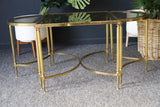 French Hollywood Revival Brass & Glass Coffee Table & D-Shape Side Tables 1970s