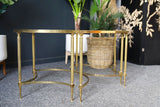 French Hollywood Revival Brass & Glass Coffee Table & D-Shape Side Tables 1970s