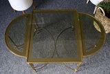 French Brass & Glass Coffee Table & D-Shape Side Tables 1970s