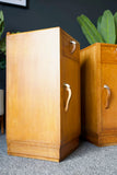 Antique Art Deco Pair of Solid Oak Bedside Cabinets