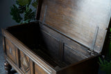 Antique Arts & Crafts Solid Oak Coffer Trunk Blanket Box Storage