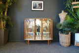 Mid Century Vintage Retro Glass Fronted Display Cabinet Ornate Floral Pattern