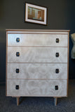 Mid Century Hollywood Regency 1960s Pearlescent Formica Small Chest of Drawers