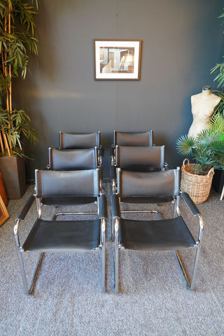 Mid Century SIX Bauhaus Mart Stam B34 STYLE Italian Made Leather & Anodised Steel Cantilever Chairs
