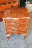 Antique Style Burr Walnut Serpentine Fronted Small Chest of Drawers