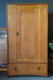 Antique Art Deco Solid Oak Wardrobe / Armoire 