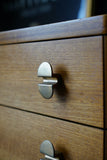 Mid Century Teak Chest of Five Drawers with Metal Oval Shaped Handles
