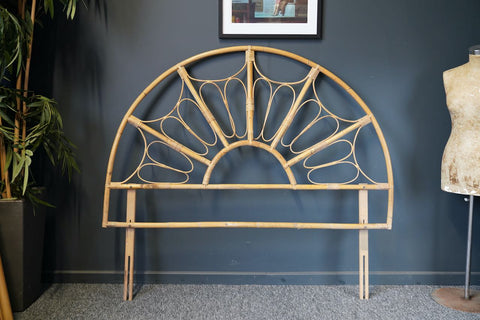 Mid Century 1970s Large Double / King Size Bamboo & Bentwood Peacock / Sunburst Headboard