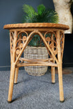 Mid Century Vintage Round Bamboo / Rattan Side Conservatory Table 