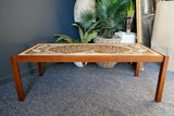 Mid Century Vintage 1970s Peacock Tiled Topped Large Coffee Table